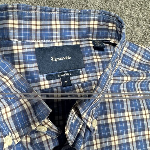 Faconnable Classique Blue Brown Plaid Button Shirt Men’s Medium - Picture 4 of 8